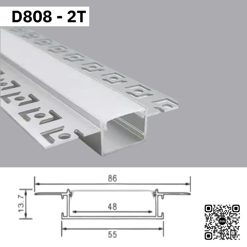 Thanh Nhôm Giấu Viền Dài 2m | D808-2T